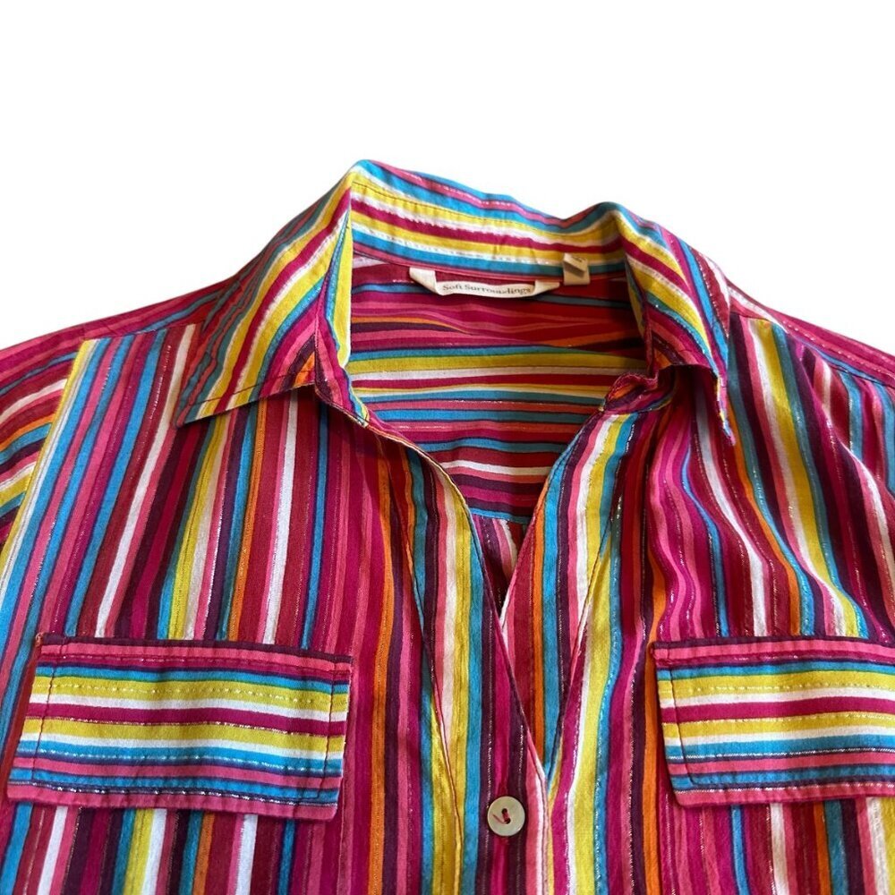 Soft Surroundings Colorful Stripe Button-Down Shi… - image 2